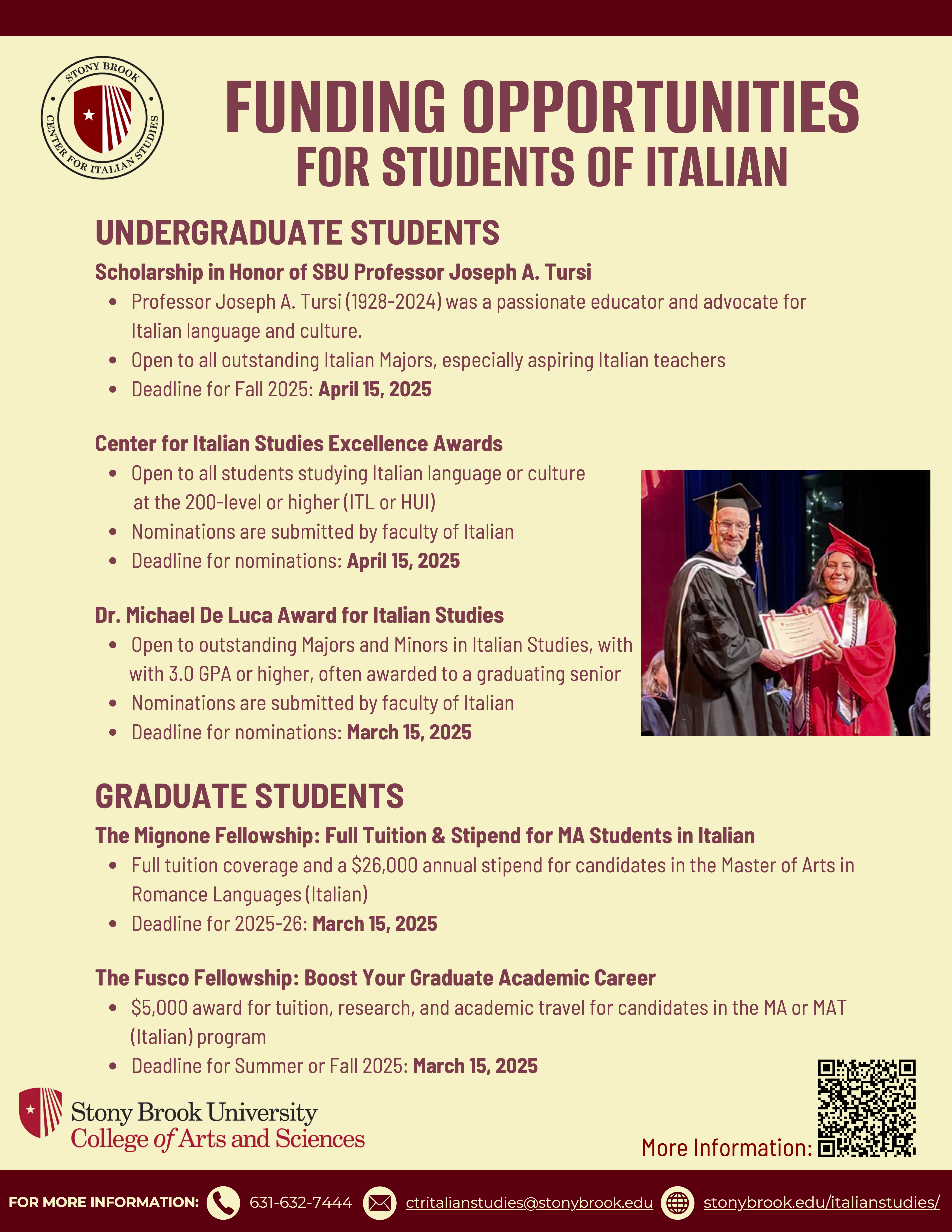 poster advertising many funding opportunities for Italian students. Click on the poster to open it in full view as a pdf