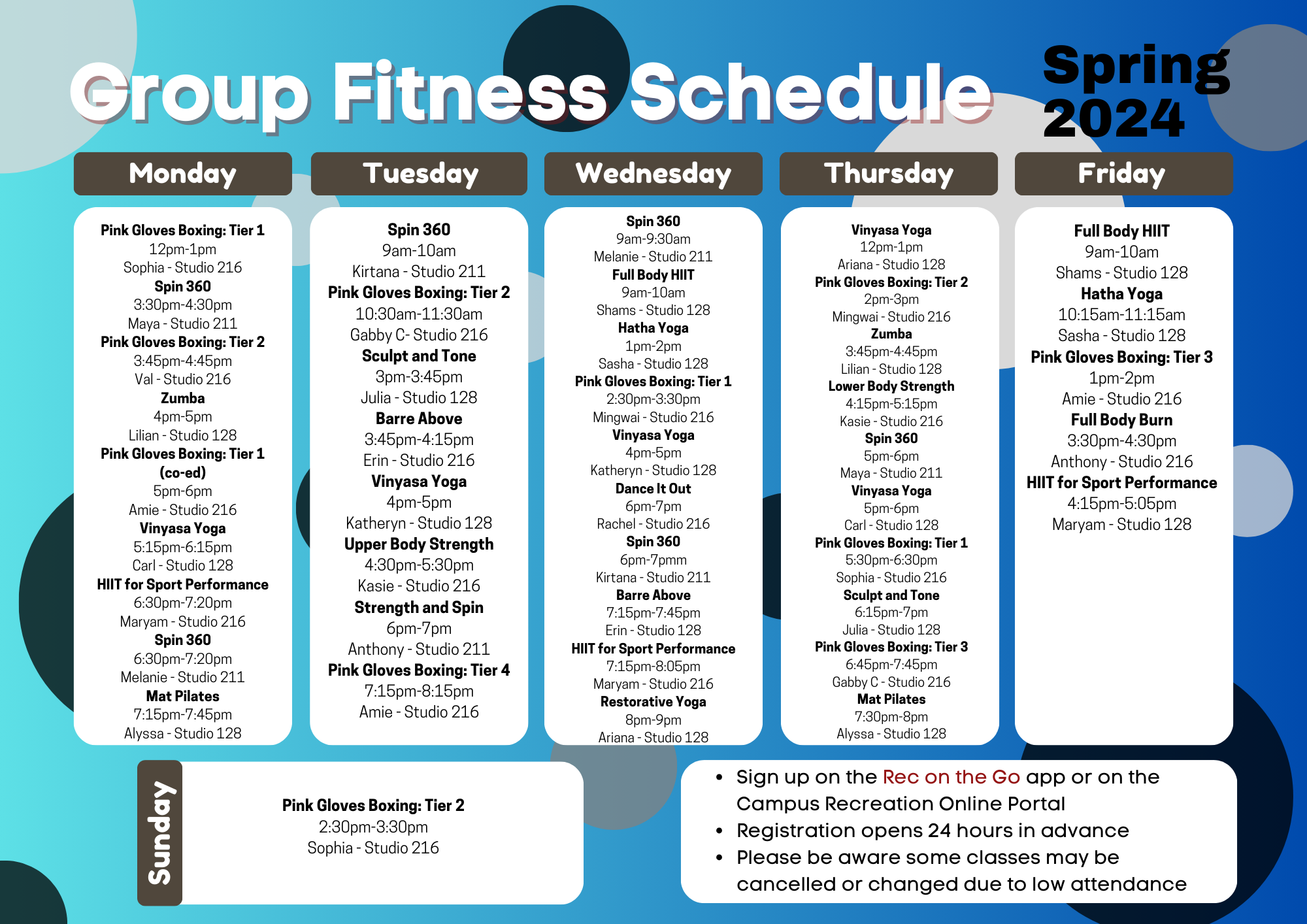 Spring 24 group fitness schedule