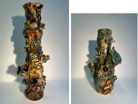 Ingerlese Scultures two colorful ceramic sculptures